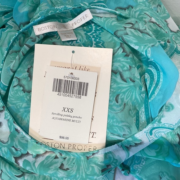 BOSTON PROPER SCROLLING PAISLEY PONCHO COVER UP BLOUSE SZ XXS NWT - Picture 5 of 7